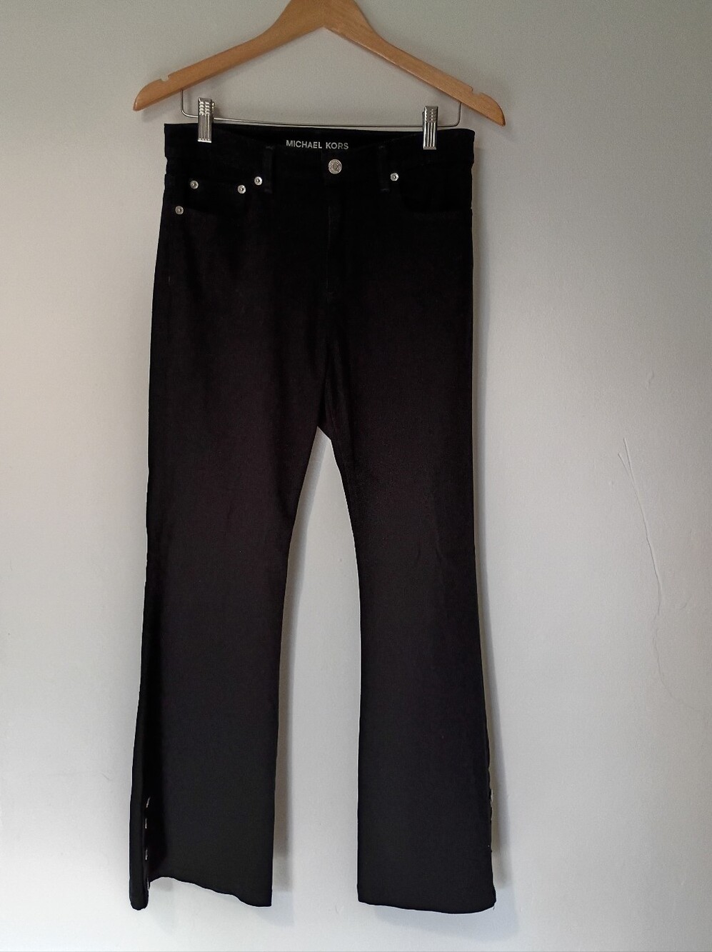 Michael Kors Black Flare Jeans  Buttoned Leg Detail